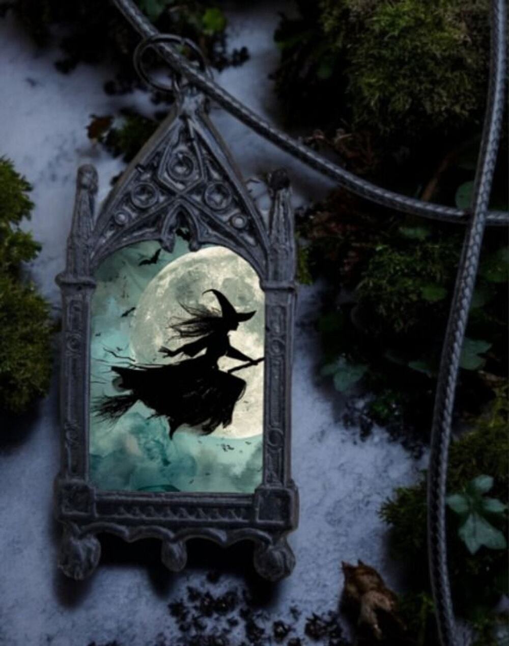 Witch Pendant - Flying Witch Necklace - Full Moon Jewelry